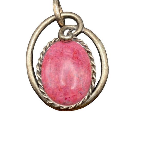 Vintage silver tone Rose agate necklace pendant heavy - Picture 2 of 9